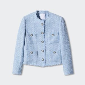Mango Pocket Tweed Jacket blue